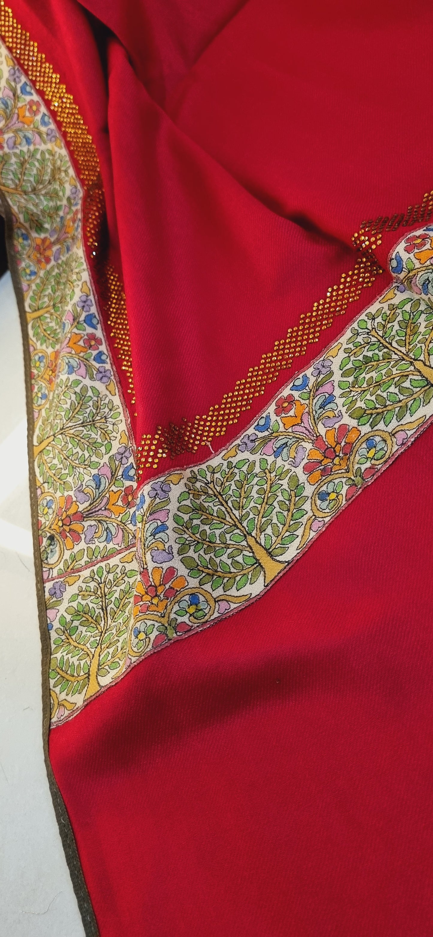 Pashmina with kalamkar and swarovski border