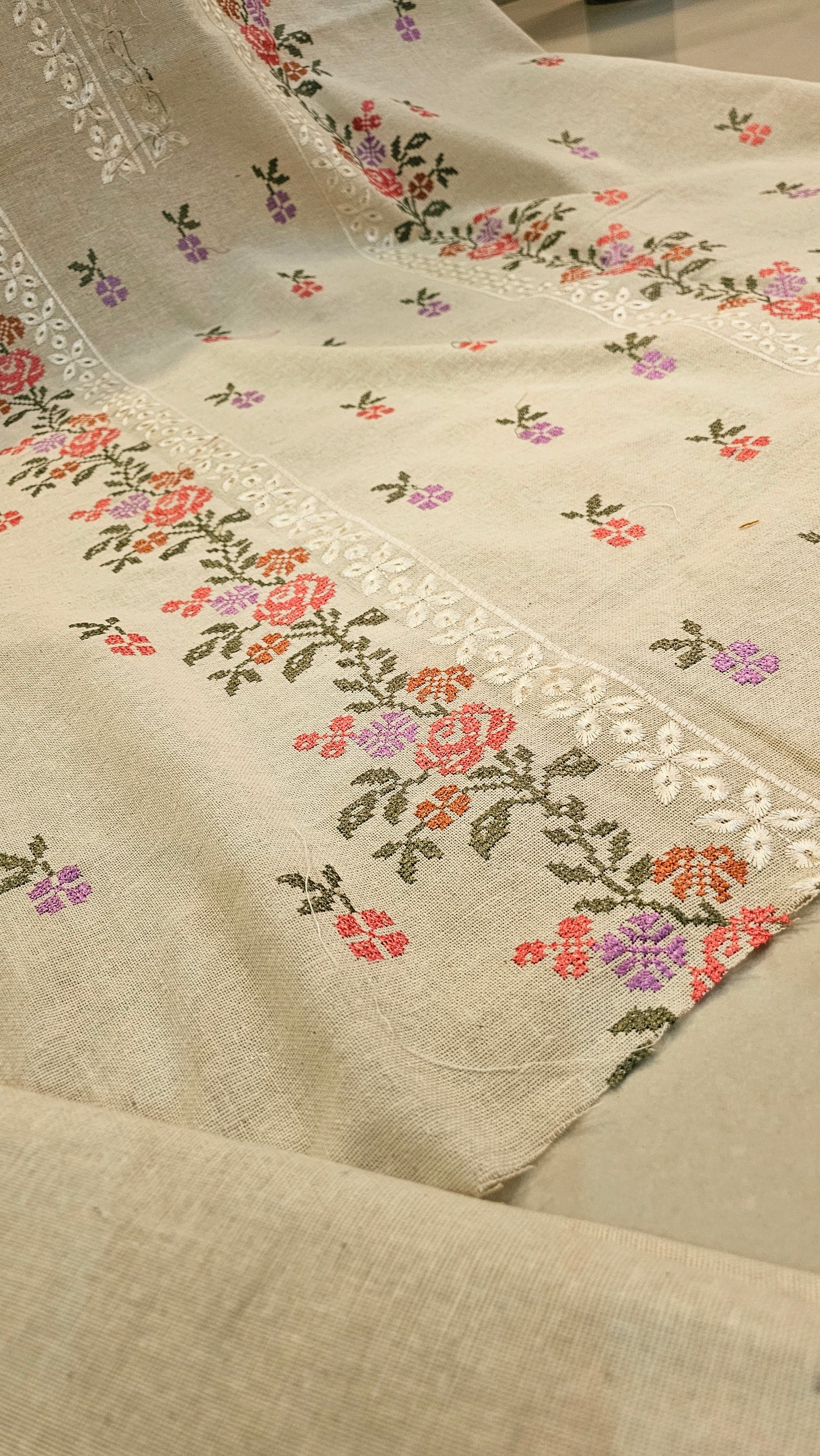 Embroidered three piece: karandi khaddar