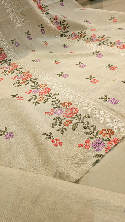 Embroidered three piece: karandi khaddar