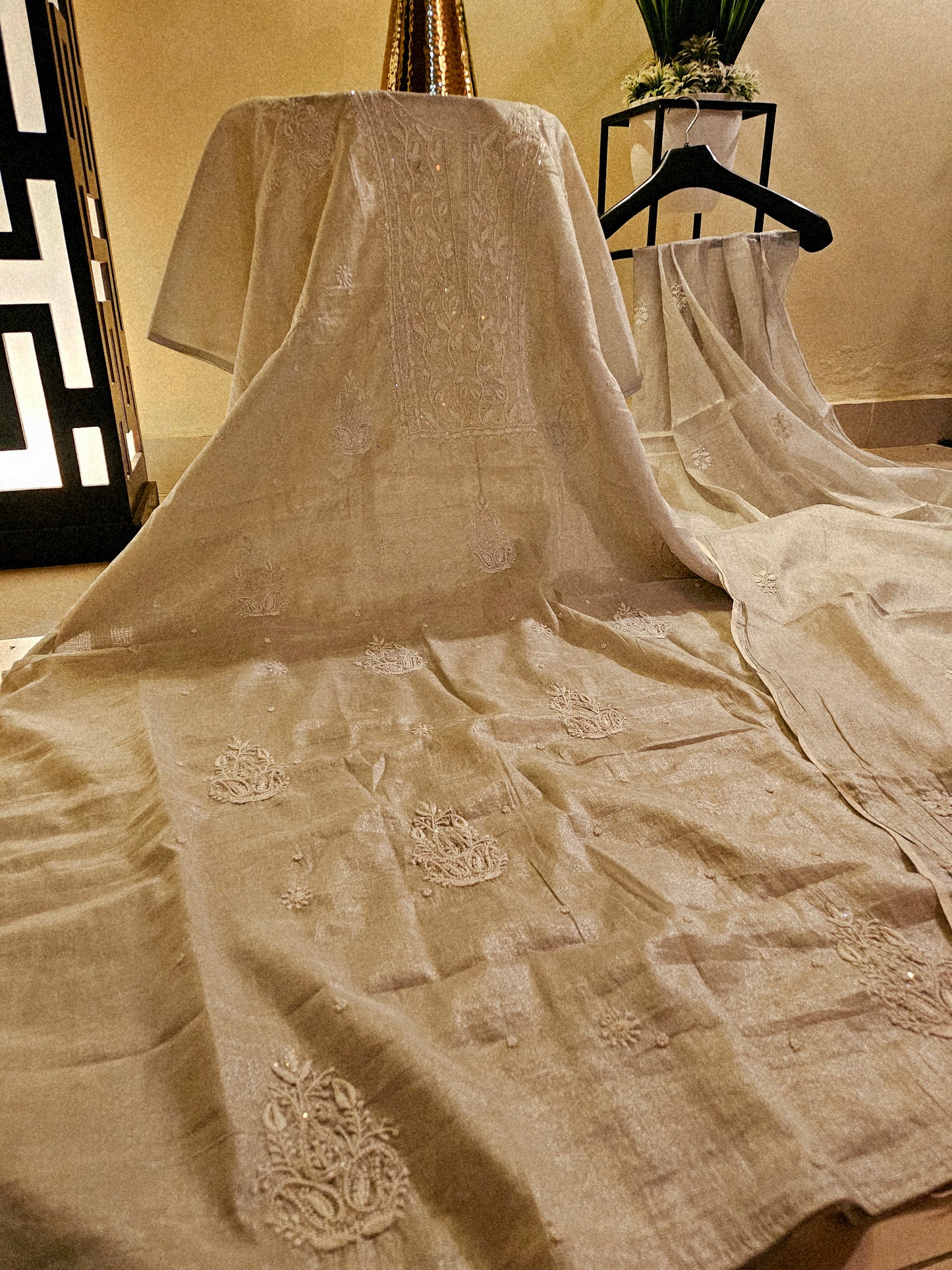 Chanderi silk Chikankari suit
