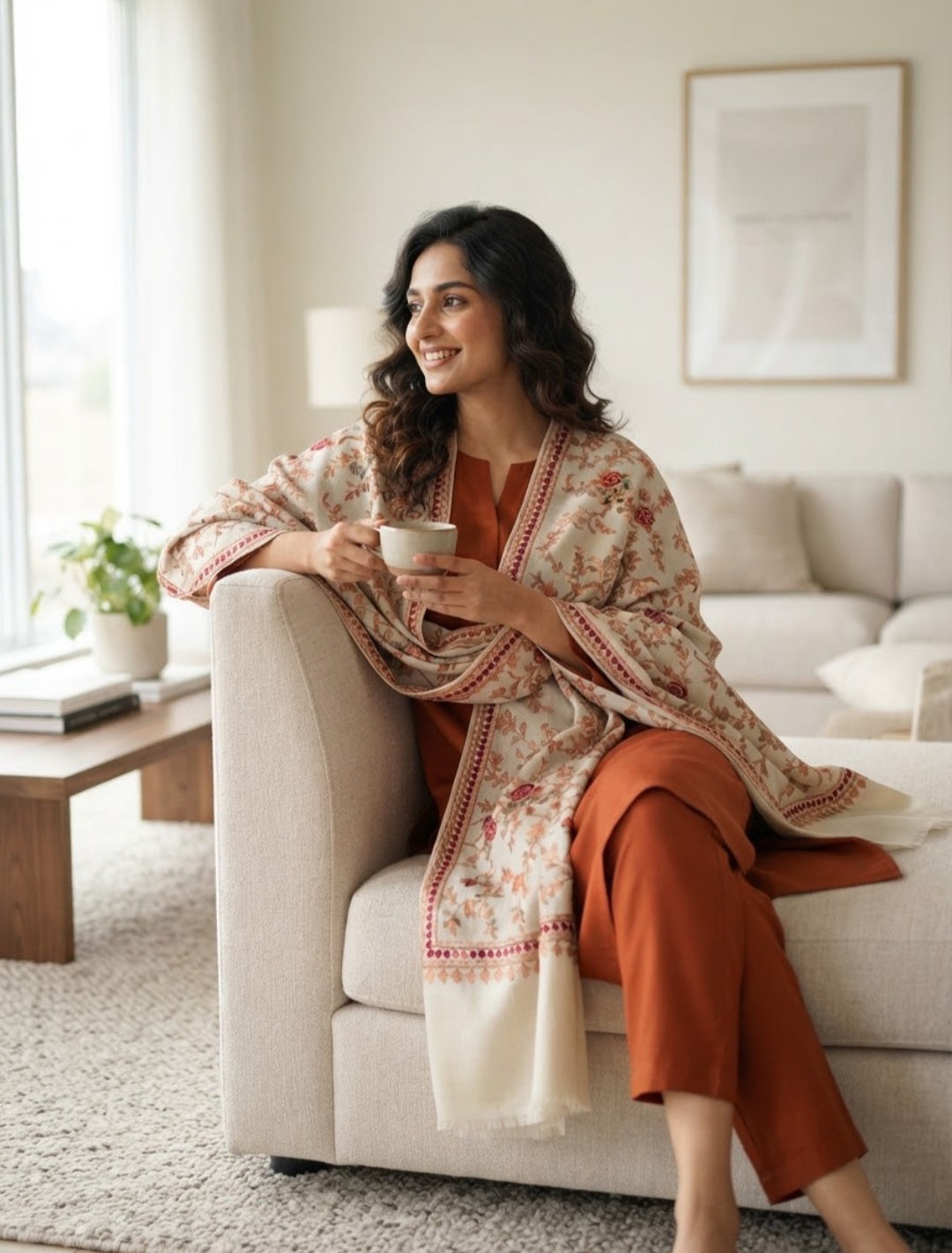Embroidered three piece: Pashmina