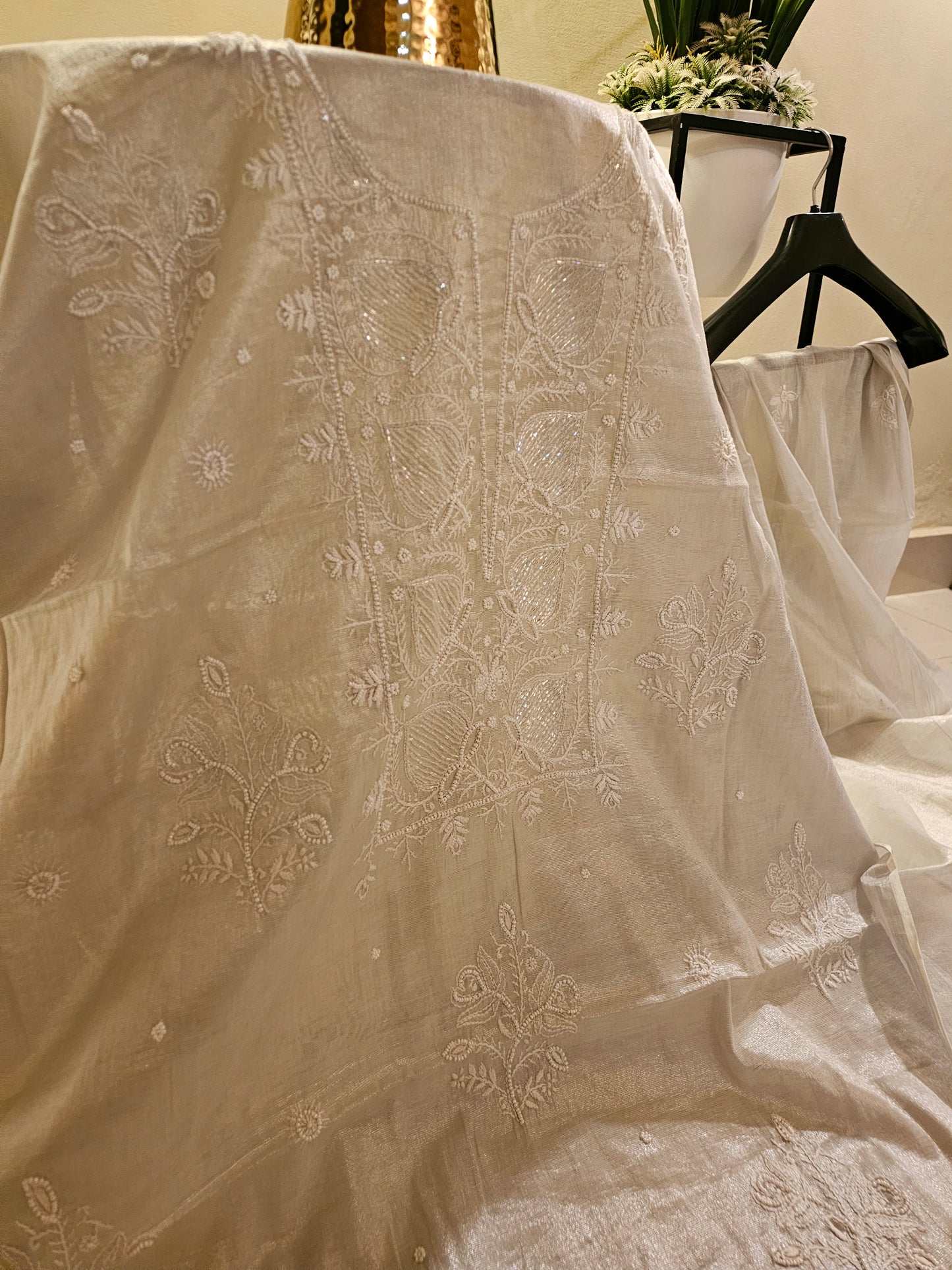 Chanderi silk chikankari suit
