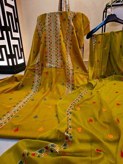 Lawn embroidered three piece suit