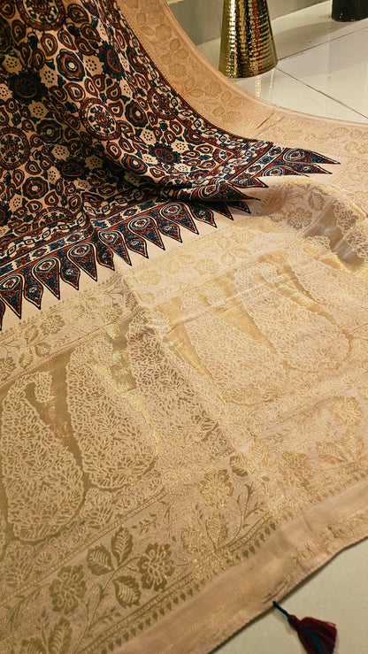 Formal ajrak shawl: Monga silk