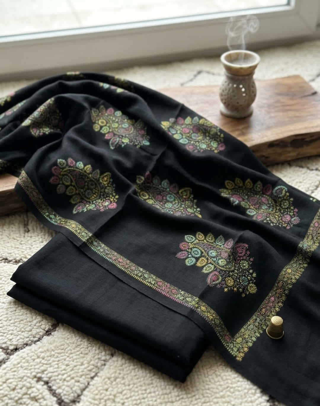 Embroidered three piece: Pashmina