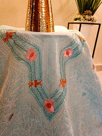 Parsai gara embroidered chikankari shirt