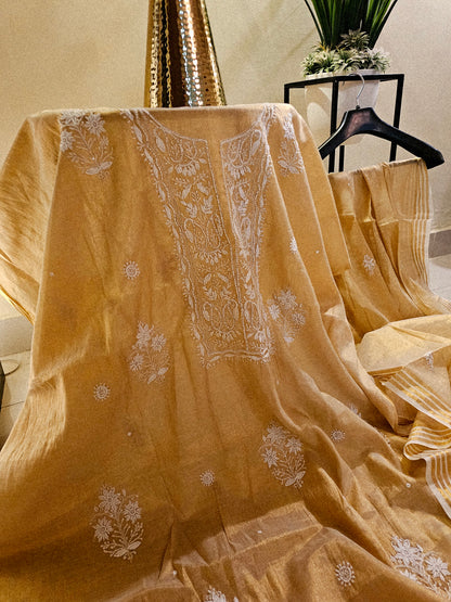 Chanderi silk chikankari suit