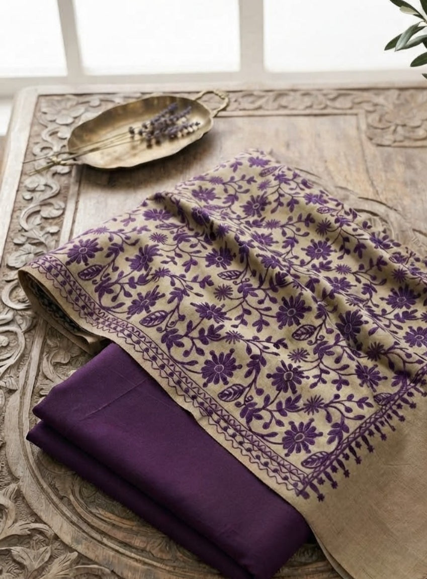 Embroidered three piece: Pashmina