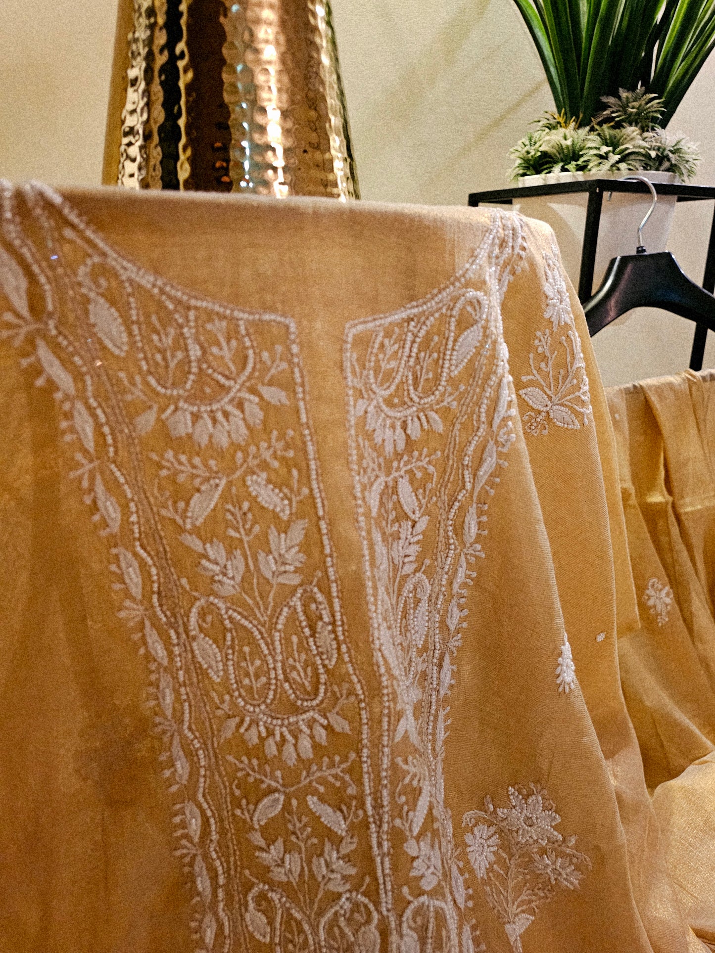 Chanderi silk chikankari suit