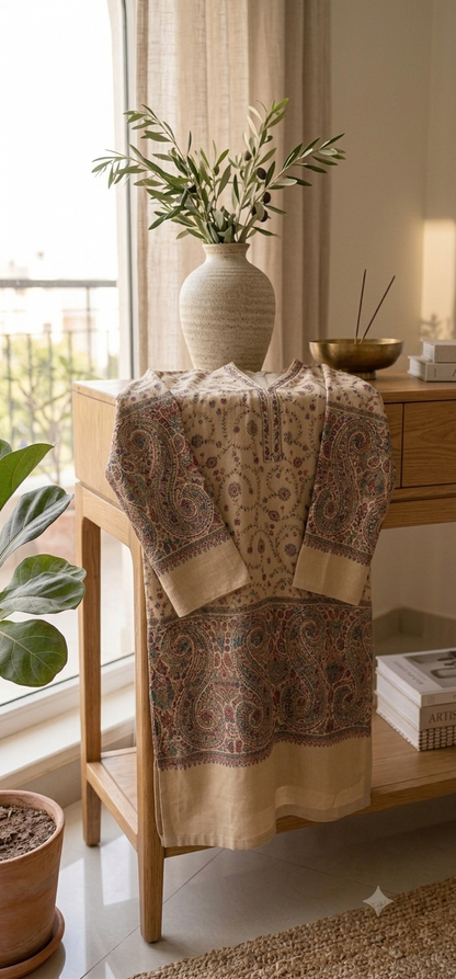 Hand embroidered two piece: woollen pashmina