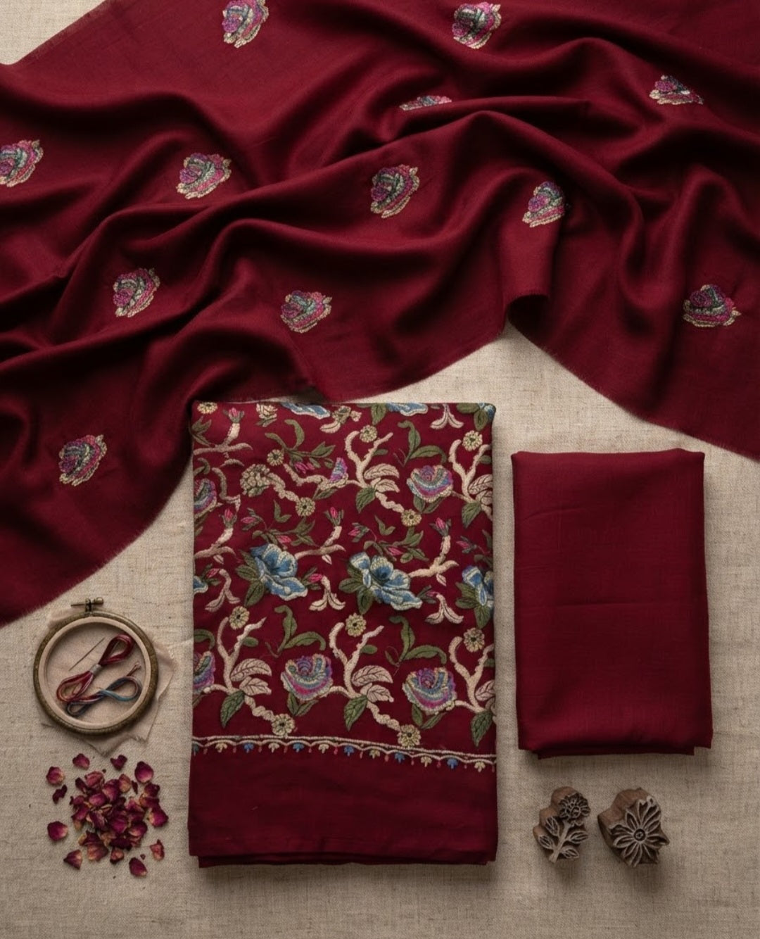 Embroidered three piece: Pashmina