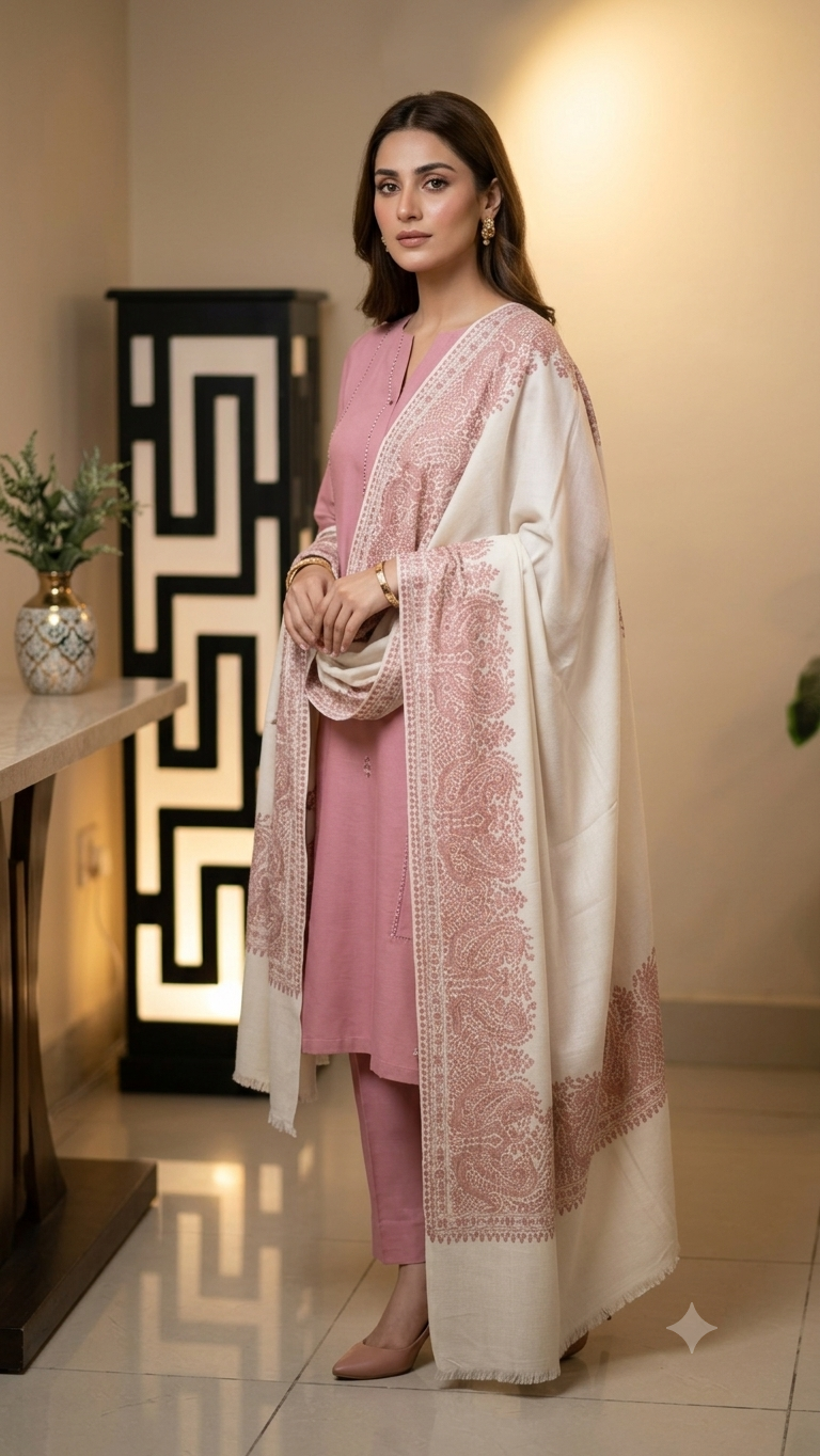Border embroidered: Pashmina