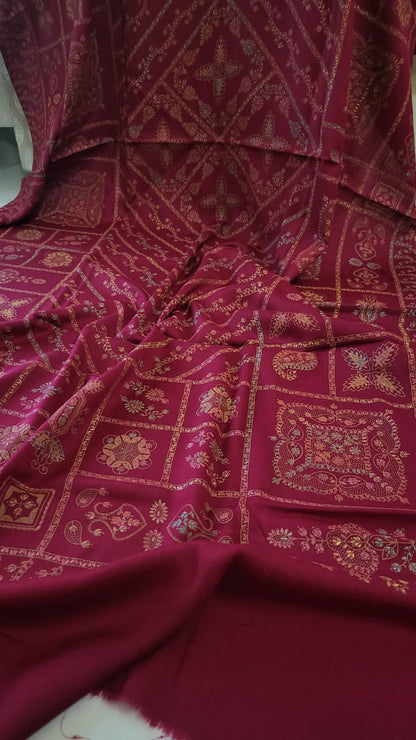 Hand embroidered woolen pashmina shawl