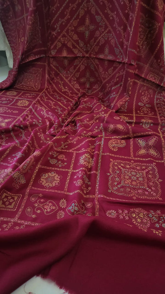 Hand embroidered woolen pashmina shawl