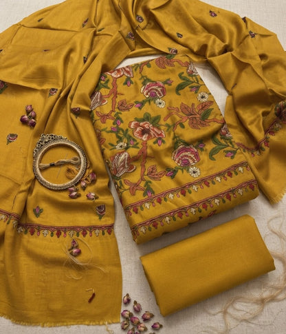 Embroidered three piece: Pashmina