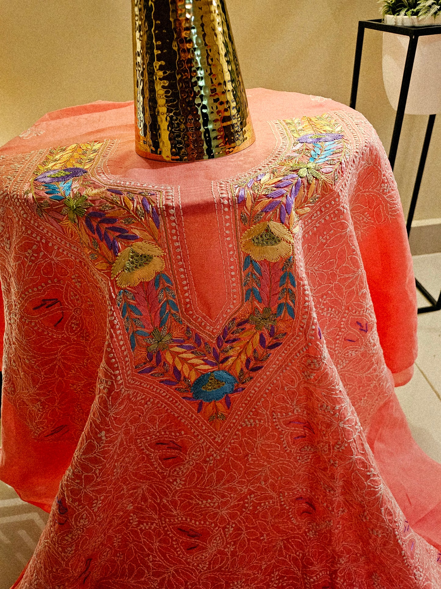 Parsai gara embroidered chikankari shirt
