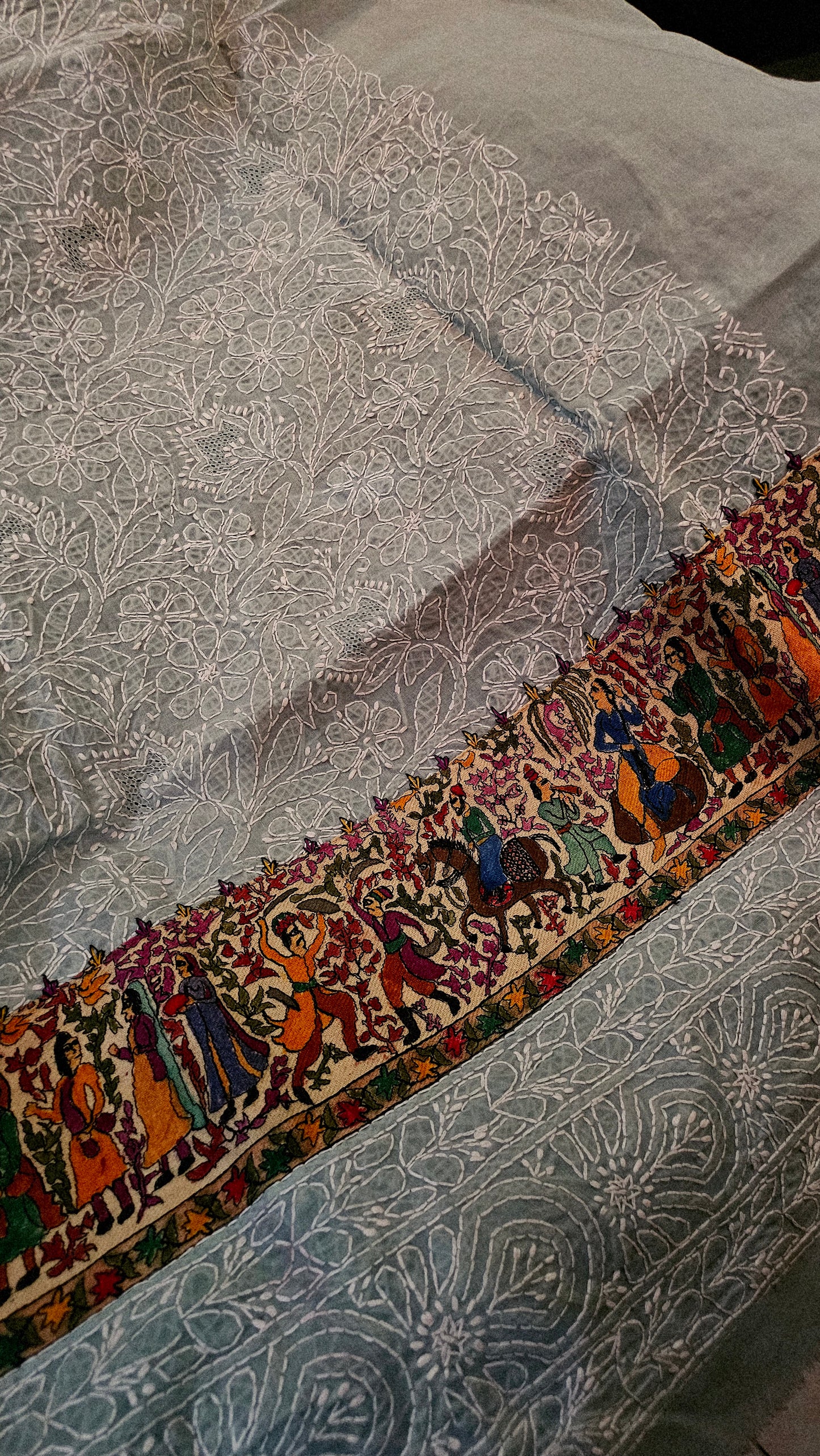 Chikankari shirt with kalamkar border