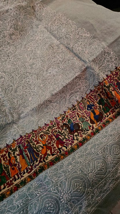 Chikankari shirt with kalamkar border