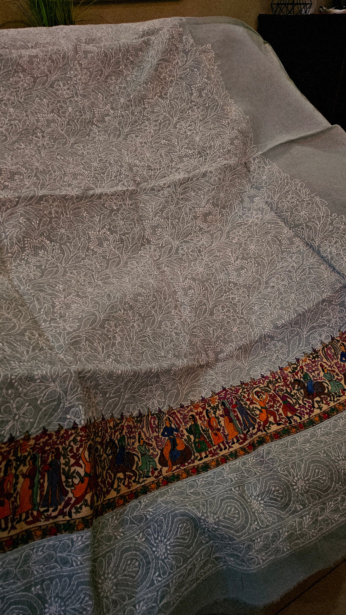 Chikankari shirt with kalamkar border