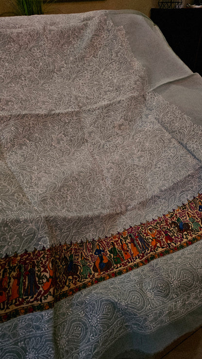 Chikankari shirt with kalamkar border