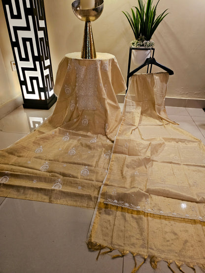 Chanderi silk chikankari suit
