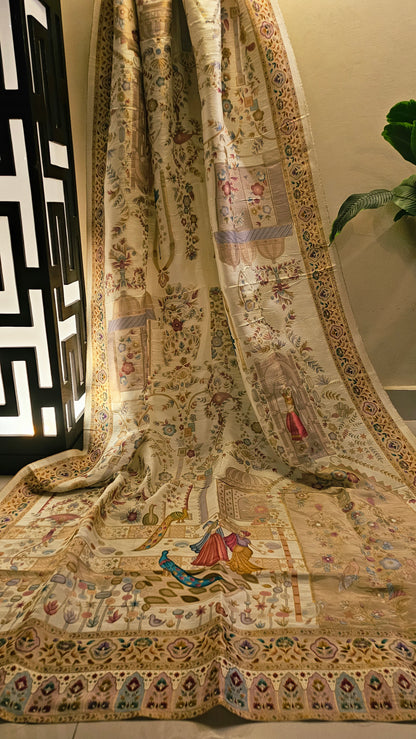 Meenakari shikargah shawl: silk