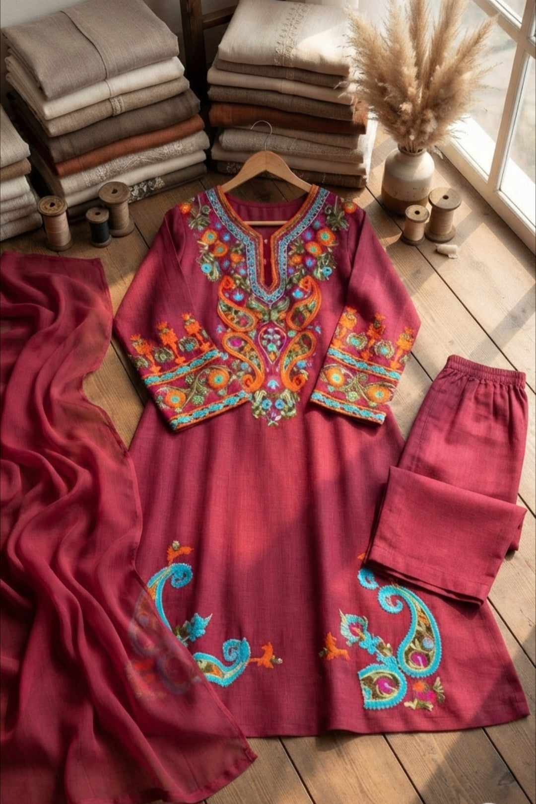 Embroidered suit: linen