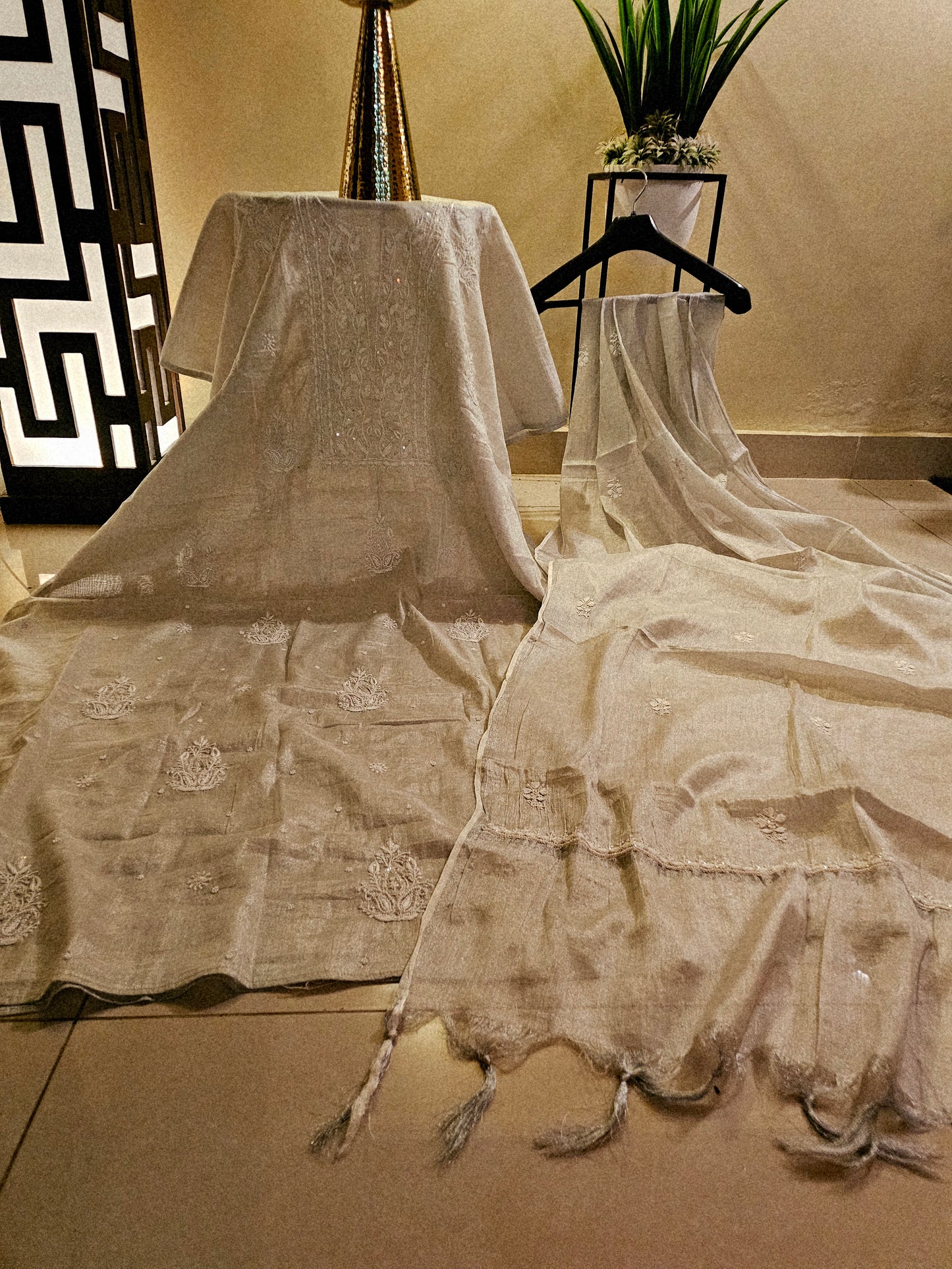 Chanderi silk Chikankari suit