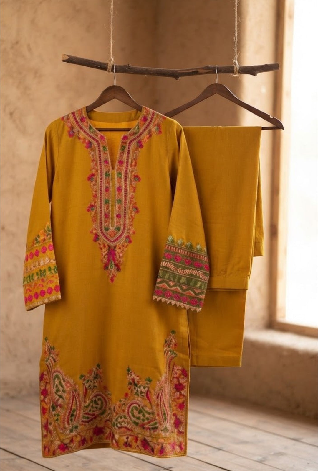Embroidered kurta trouser: Pashmina