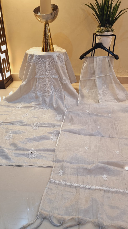 Chanderi silk chikankari suit