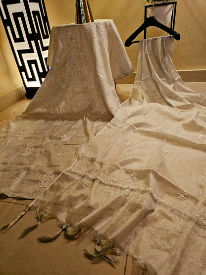 Chanderi silk Chikankari suit