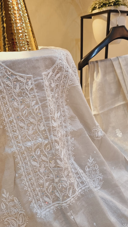 Chanderi silk chikankari suit