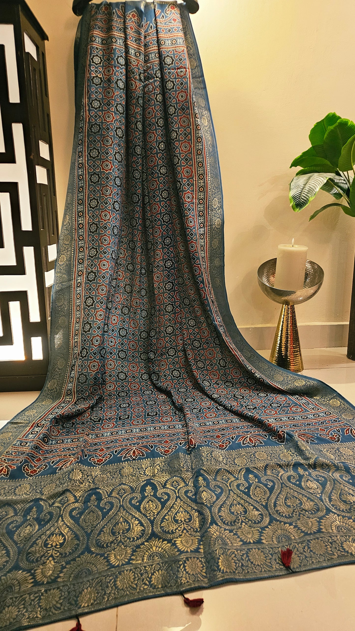 Formal ajrak shawl: Monga Silk