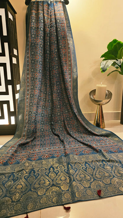 Formal ajrak shawl: Monga Silk