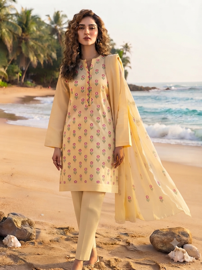 Lawn embroidered three piece suit