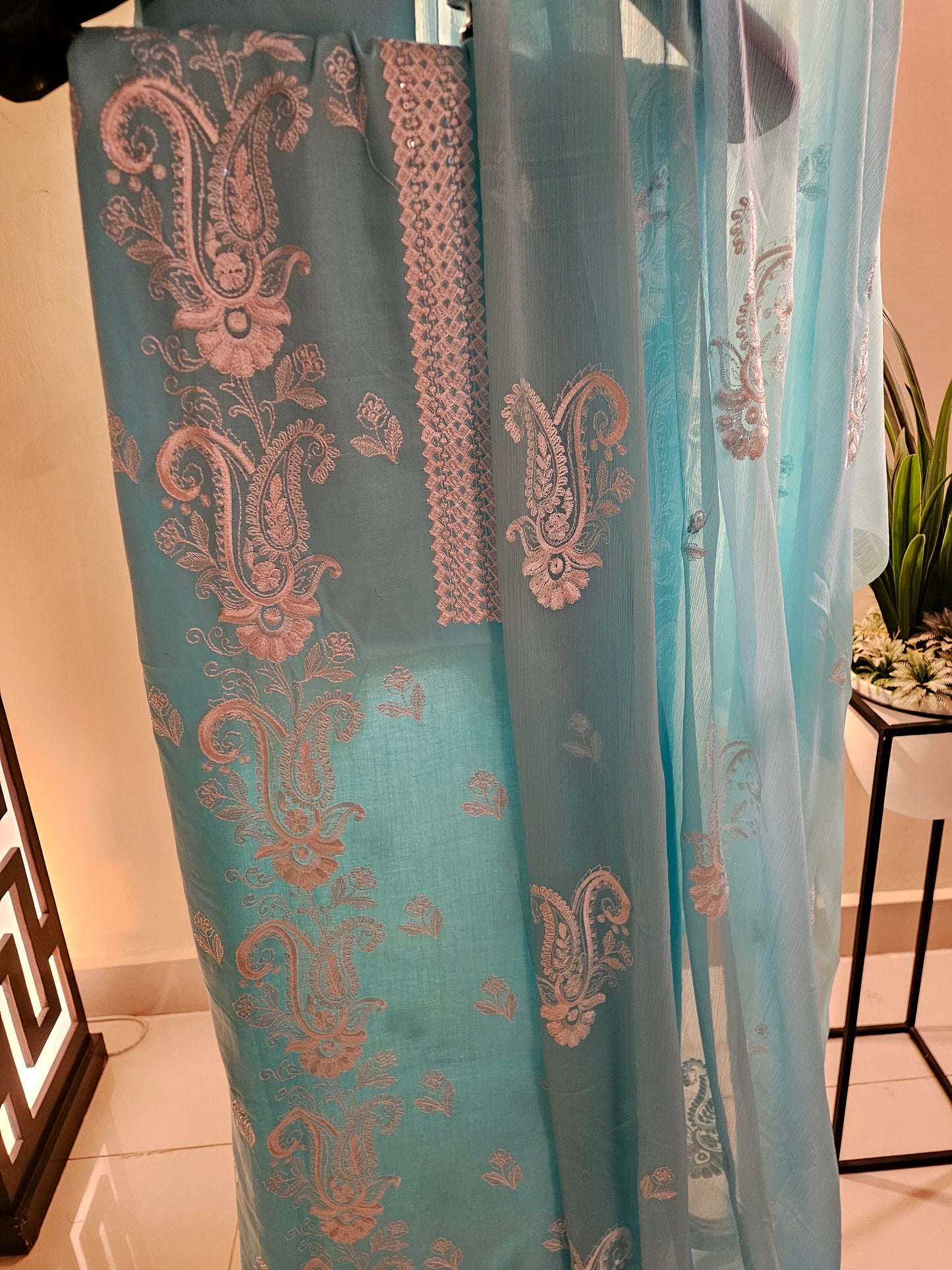 Lawn embroidered three piece suit