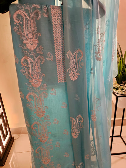 Lawn embroidered three piece suit