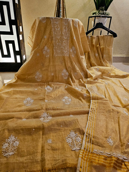 Chanderi silk chikankari suit