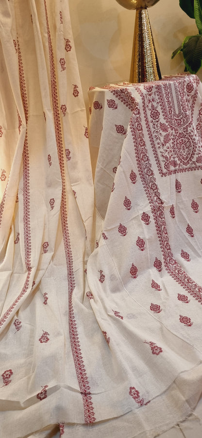 Khaddar karandi embroidered three piece