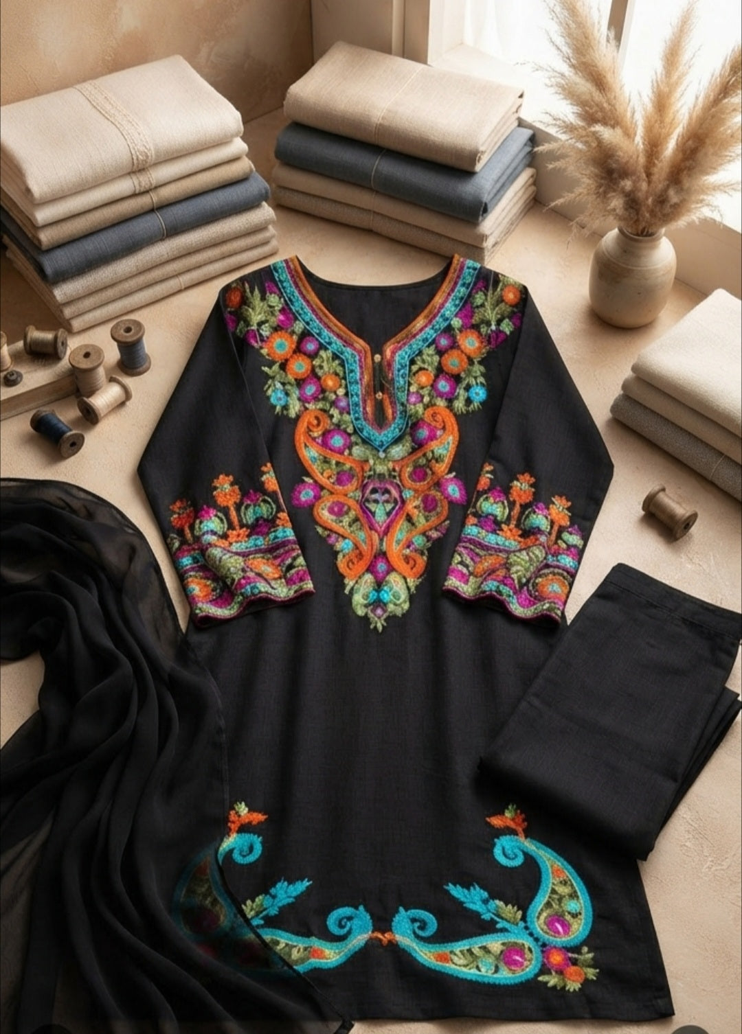 Embroidered suit: linen