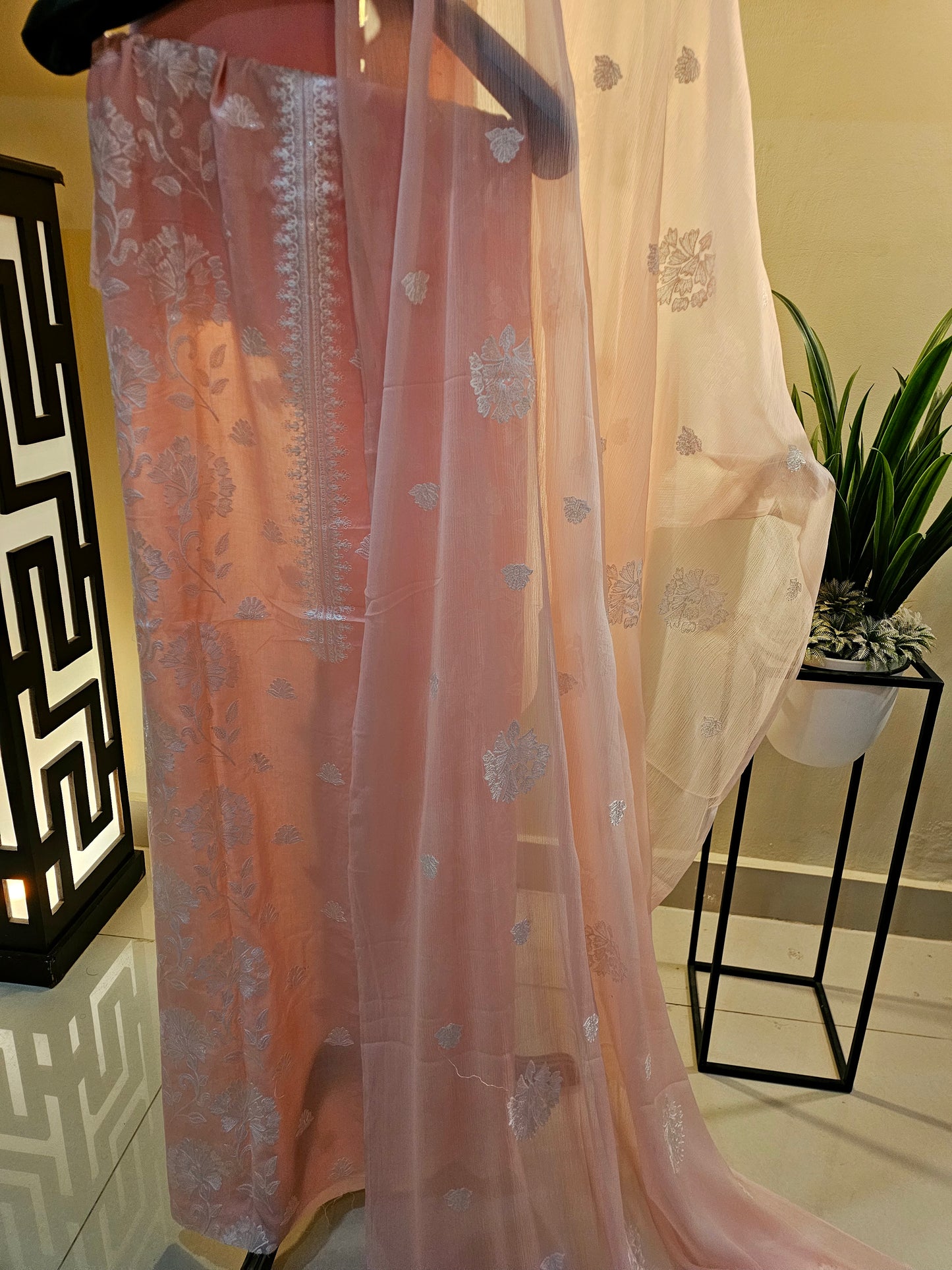 Lawn embroidered three piece suit