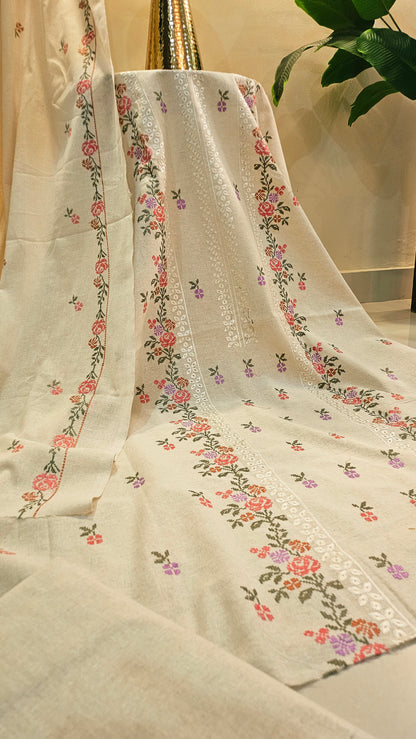Embroidered three piece: karandi khaddar