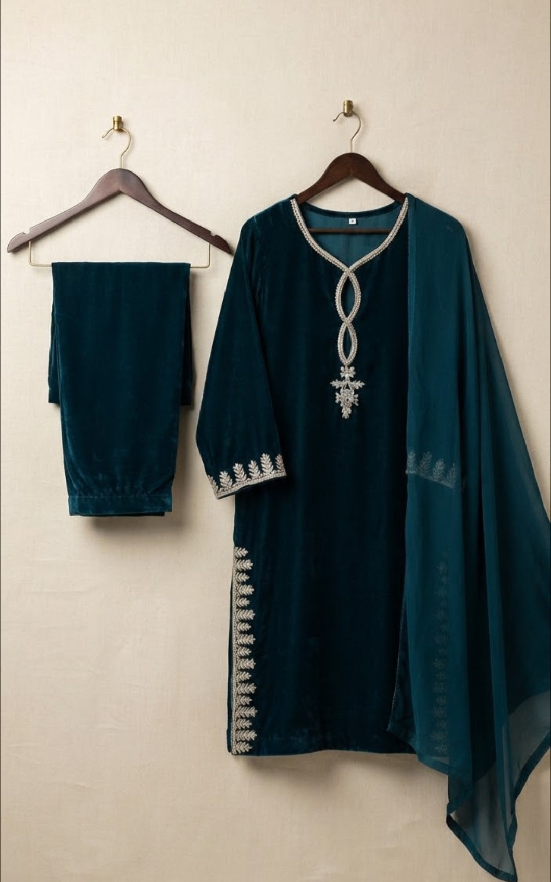 Embroidered three piece: Microvelvet