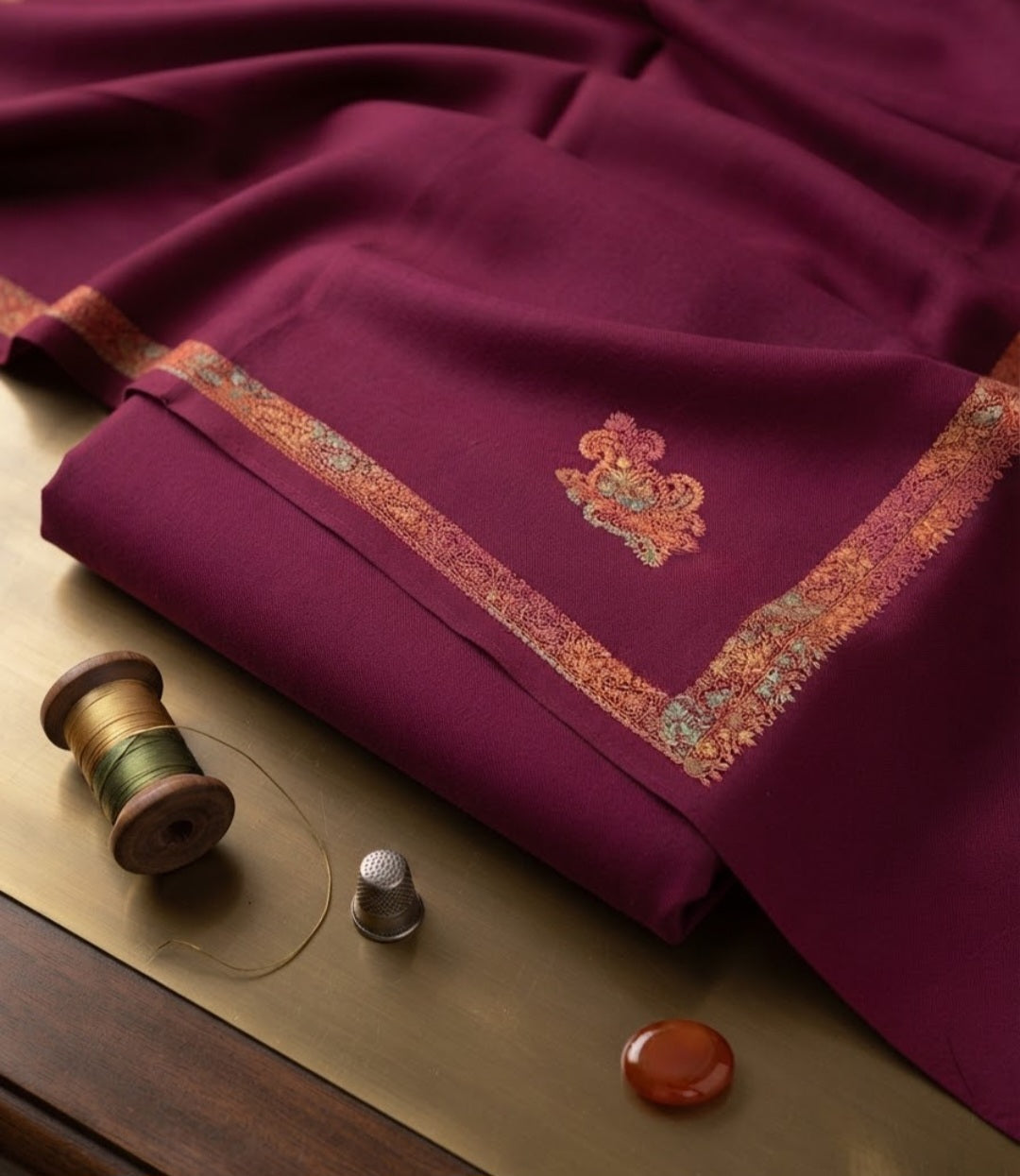 Embroidered three piece: woollen pashmina