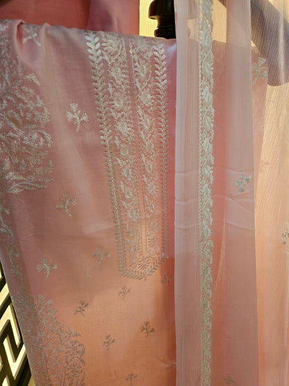 Lawn embroidered three piece suit
