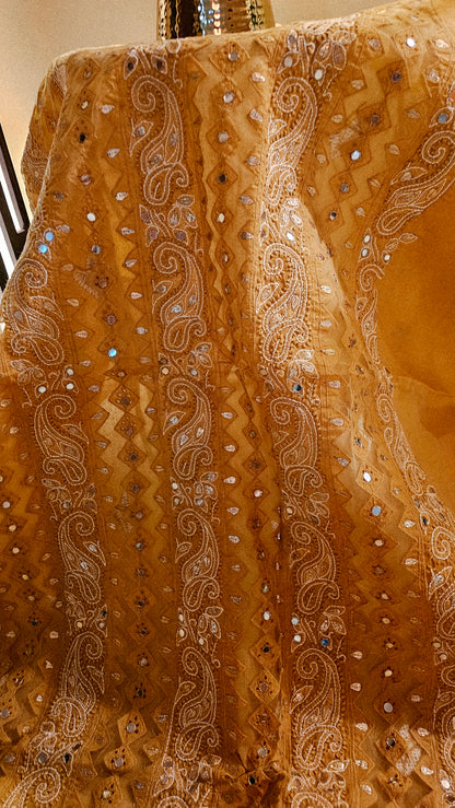 Chikankari embroidered shirt with gota and mirror work