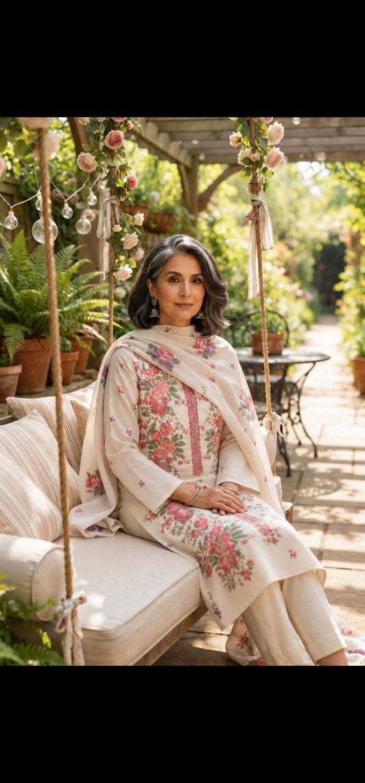 Lawn embroidered three piece