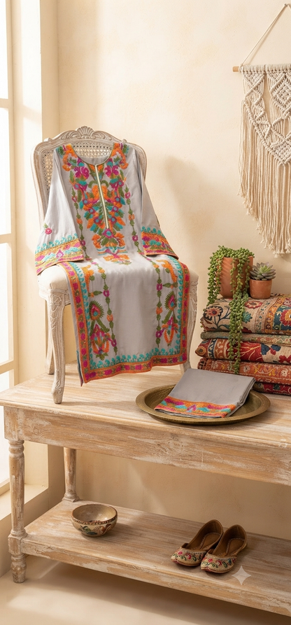 Embroidered kurta trouser: linen
