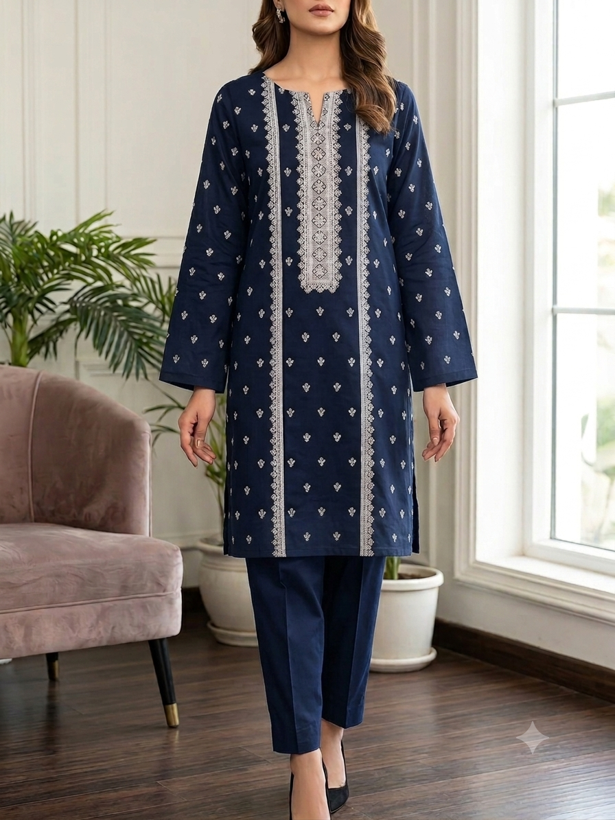 Lawn embroidered two piece