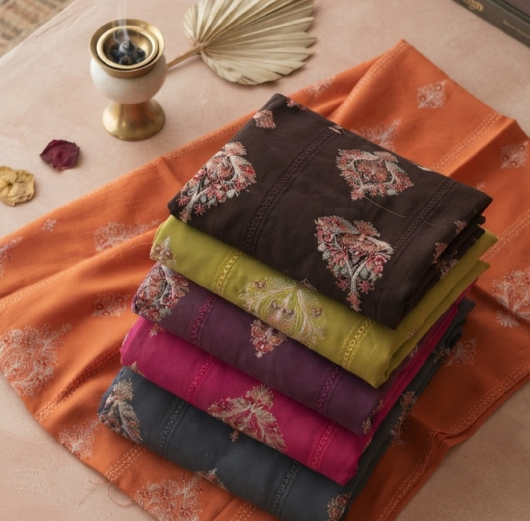 Embroidered three piece: Karandi khaddar